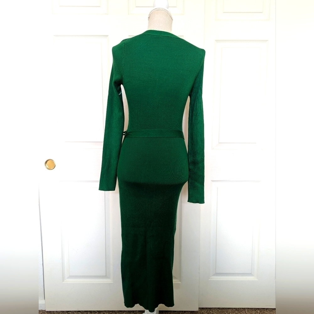 Vici Drape Knit Midi Sweater Dress in Green - Picture 5 of 9